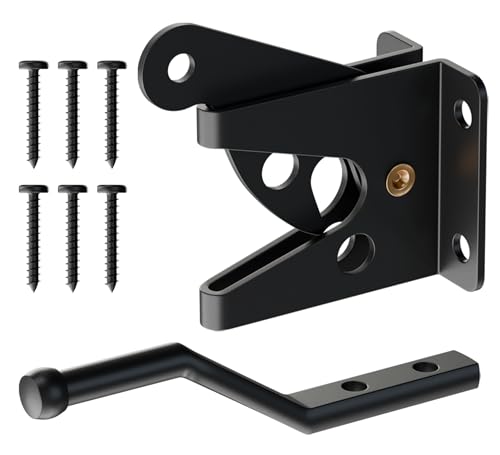 Self-Locking Gate Latch, Heavy Duty Automatic Gravity Lever for Wood Fence | Spring-Loaded Self-Locking; Thick Steel, Black Coated; for Wood Fence, Garden, Pool, Barn Gates; Works with Padlocks - size: Normal