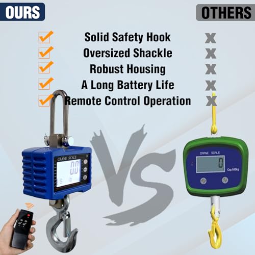 Digital Crane Scale,2200lb/1T Heavy Duty Digital Hanging Scale,Crane Scale Industrial with Remote Control and LCD Screen,High Precision Electronic Weighing Crane Scale for Market,Factory,Construction - size: 1T