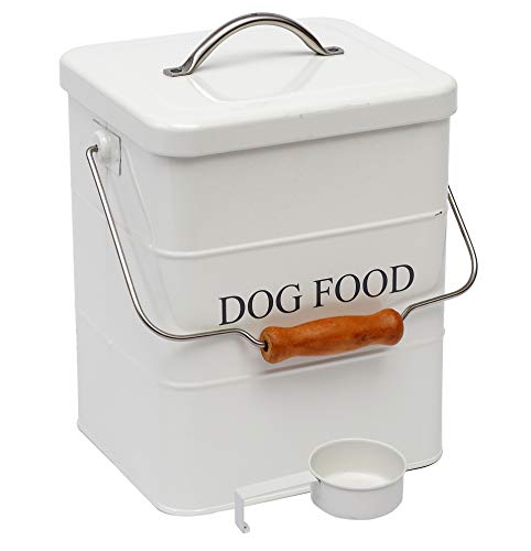 Morezi Dog Food Treat Storage Container with lid Scoop Included - Perfect Farmhouse Dog Food Bin for Kitchen Countertop, Shelf, Decoration Home - Dog Food - White - color: White Dog Food