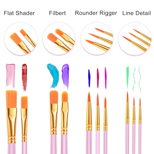 ESRICH 240PCS Pink Paint Brushes, Paint Brush for Acrylic Painting | Artist Paintbrushes for Oil Watercolor, Body Face Rock Canvas, Small Paint Brushes for Kids - color: Pink, size: 240