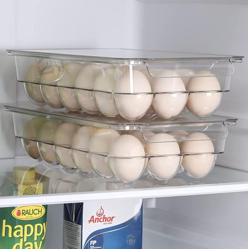 Egg Holder for fridge with Lid, Clear Plastic Egg Storage Container Refrigerator Organizer Bins, Stackable Tray Holds 18 Eggs Trays Storage (1 pack, 18 Eggs)