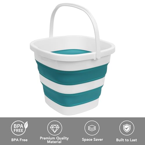 Collapsible Bucket, 2.6 Gallon 10L Mop Bucket for Cleaning, Car Washing, Portable Plastic Tub for Camping, RV, Beach, Fishing, Garden, Indoor and Outdoor Space Saving Wash Basin Ice Buckets - color: Teal Blue, size: 10L