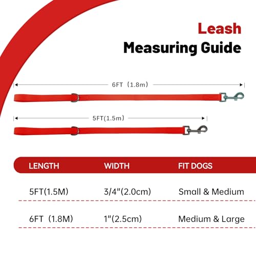 Waterproof Dog Leash, 5/6 FT Durable Odor-Proof Dog Leashes with Strong Metal Hooks Fits Small Medium or Large Dogs (Red, 6FT - 1 inch Width) - color: Red, size: 6FT - 1 inch Width