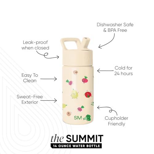 Simple Modern Kids Water Bottle & Toddler Cup | 14oz | Veggies | Insulated Stainless Steel Toddler Water Bottle, Kids Tumbler with Straw | Spill Proof for School, Girls, Boys | Veggie Garden - color: -Veggie Garden, size: 14 Ounces