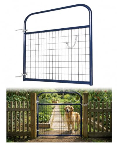Farm Gate 4ft×50in, PVC-Coated Welded Steel Livestock Gate, Blue | 2 x 4 in no-climb wire mesh and fully welded frame for goats, sheep and hogs; suitable for pens, pastures, corrals and farms