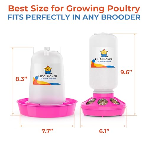 Lil'Clucker 1L Chick Feeder, 1.5L Chicken Waterer - No Leakage Chick Feeder and Waterer Kit, Durable Chicken Water Feeder, Chicken Feeder and Waterer Set, Poultry Waterer (Pink) - color: Pink