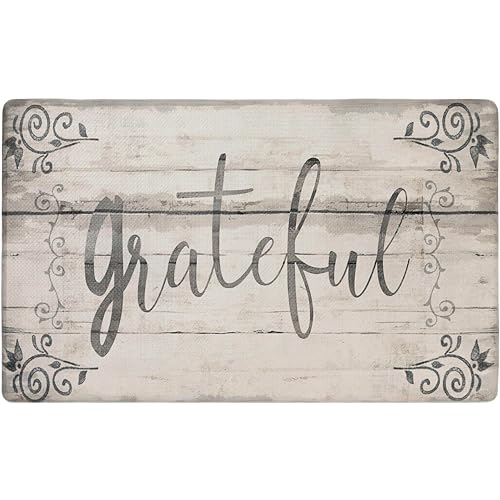 Cozy Living Anti-Fatigue Kitchen Mat, Grateful Floral 17.5"x30" - color: Grey/Cream, size: 18"L x 18"W x 0.5"Th