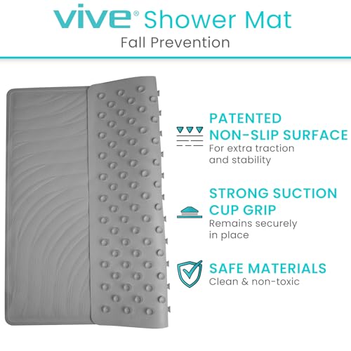 Vive Shower Mat - 22" by 22" Square Non Slip Large Bath Mat for Bathtub - Patented Design - Suction Cup Traction Skid Pad for Stalls Floors Tub - Textured Rubber with Drain Hole | Patented Design - Suction Cup Traction Skid Pad for Stalls Floors Tub - Tex