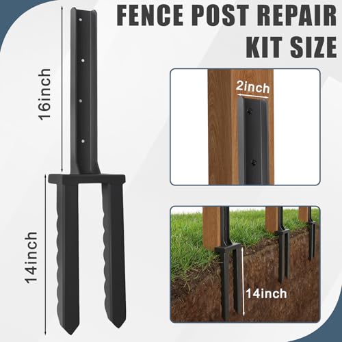 2Pcs Fence Post Repair Kit, Quick Fix Broken/Leaning Wood Post | Heavy Duty Steel Fence Post Anchor, Wavy Design Fence Post Repair Stakes