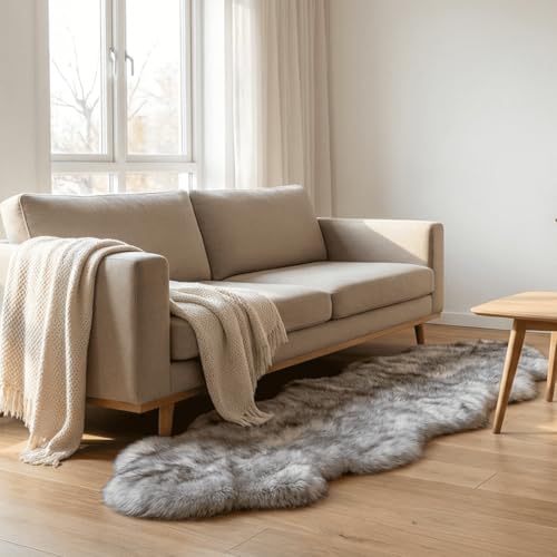 Fluffy Genuine Sheepskin Rug, Fuzzy Shaggy Fur Area Rug for Soft Fur Pray Pup Carpet, Chair Sofa Cover, Bedroom, Living Room, Double Pelt (Wolf Tipped, 2x6ft) | Natural Fluffy Fuzzy Sheepskin Fur Area Rug,Chair Sofa Seat Cover,Living Room,Bedroom,Pets Dog