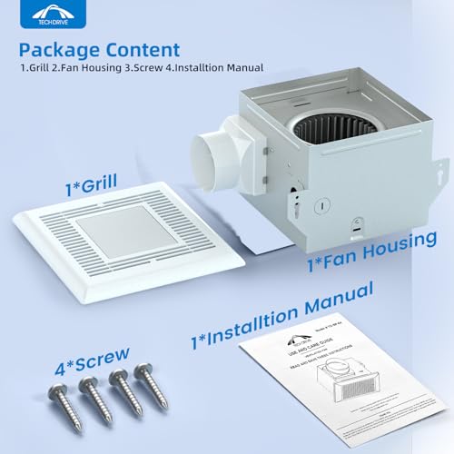Tech Drive Bathroom Fan with light,Very-Quiet 70 CFM, 2.0 Sone,3 Inch Duct | 600LM 4000K LED light, Ceiling Mounted Ventilation Fan,Easy to Install for Bathrooms Up to 75 Sq. Ft - size: 70CFM with LED Light