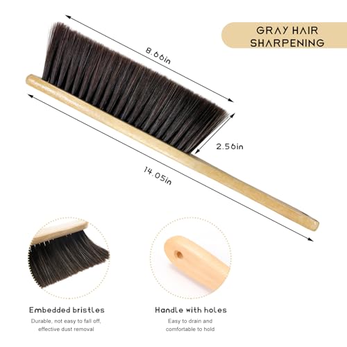 Wooden Dust Brush, 14 Inch Bench Brush Horse Hair Brush Hand Broom Counter Duster, Soft Bristle Dust Brush Whisk Broom Upholstery Cleaning Tool for Car Home Workshop (Gray) - color: Gray