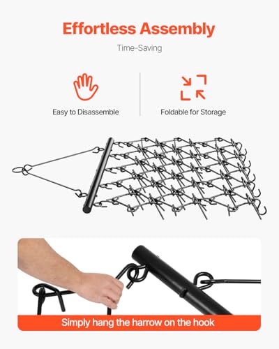 VEVOR Drag Harrow,5 ft x 4.5 ft Durable Chain Harrow with 60 Sharp Teeth,Suitable for ATV UTV Tractor, Ideal for Soil Preparation, Seeding, Smoothing Landscapes, and Yard Gravel Driveway Maintenance - size: 5 x 4.5 ft