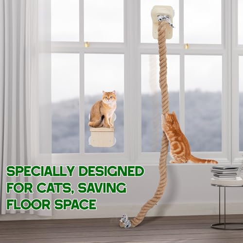 Weysat Cat Climbing Rope 2 Pcs Window Perch with 59.1 Inch Climbing Rope Wall Mounted Cat Tree Tower Toy with Scratching Post Kitten Ladder Jumping Platform Wall Steps for Playing and Rest