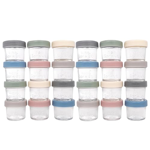 WeeSprout Baby Food Storage Glass Jars w/Lids (4 oz, 24 Pack) Matte Variety, Snack, Reusable Small Containers, Fridge or Freezer, Microwave & Dishwasher Safe, Essentials for Infants - color: Matte Variety, size: 4 oz (24 pack)