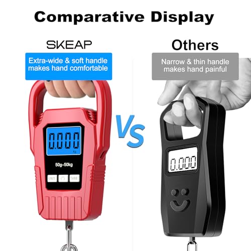 Digital Fish Scale Hanging Scale Fishing Scale,110lb/50kg Luggage Scale,Upgrade Large Handle & Backlit LCD Display, Electronic Balance Digital Fishing Postal Scale, Red, Fishing Gifts for Men - color: Red