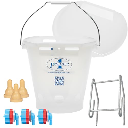 Premier 1 Lamb 'N' Goat Kid Prima Orphan Feeding Bucket – 2 Gal, Round | 3 nipple holes. See-through bucket for easy milk monitoring. Easy to clean. For orphan lambs & goat kids. - size: 2 Gallon Round - 3 Holes