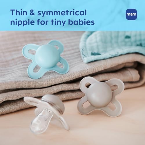 MAM Original Start Baby Pacifiers 0-3 Mths Skin Soft Silicone, 4 Pack - color: Blue Teal/Cotton/Pale Mint/Blue Sky, size: 4 Count (Pack of 1)