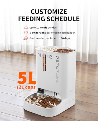 PETKIT Automatic Cat Dog Feeder with Camera, AI-Powered Motion Capturing, 1080P HD Video with Night Vision, 2.4G WiFi Pet Feeder with 2-Way Audio, Dual Hopper Pet Food Dispenser with Desiccant - color: White with Double Food Hopper