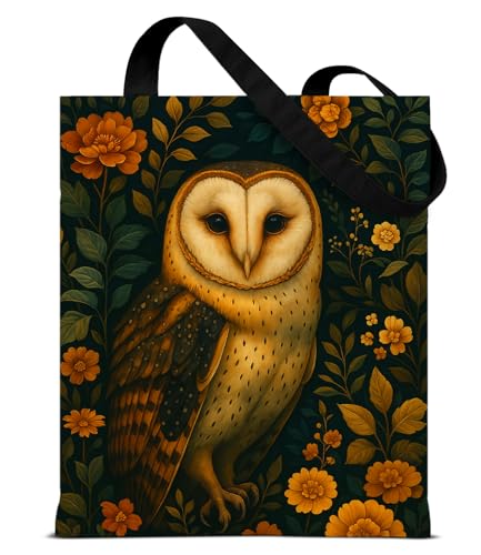 Vintage Botanical Animal Canvas Tote Bag for Women, Aesthetic Floral Animal Reusable Shoulder Bag for Shopping - color: Barn