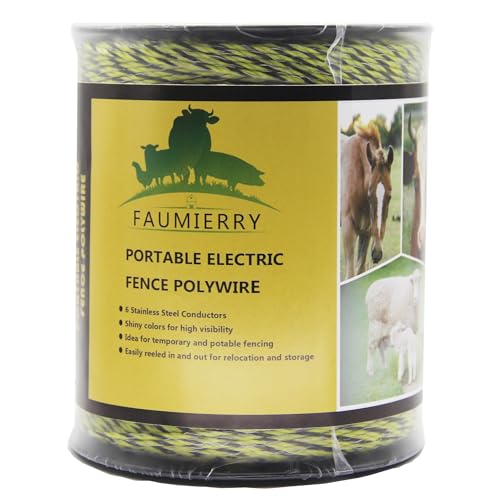 Portable Electric Fencing Polywire 1650 Feet 500 Meters, 6 Stainless Steel Conductors for Reliable Conductivity, UV Treatment, Rust Resistance - Yellow & Black - size: 1650ft