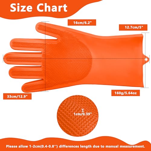 Pet Grooming Gloves—Dog Washing Gloves with High-Density Teeth | Dog Bath Scrubber with Enhanced Five Finger Design, Silicone Gloves for Dogs and Cats Bathing, Massage (Orange) - color: Orange