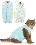 ANWA 2 Pack Cat Recovery Suit - Breathable Cat Onesie for Cats After Surgery Female, Kitten Surgery Recovery Suit Female Abdominal Wounds - color: Star + Dinosaur, size: Medium