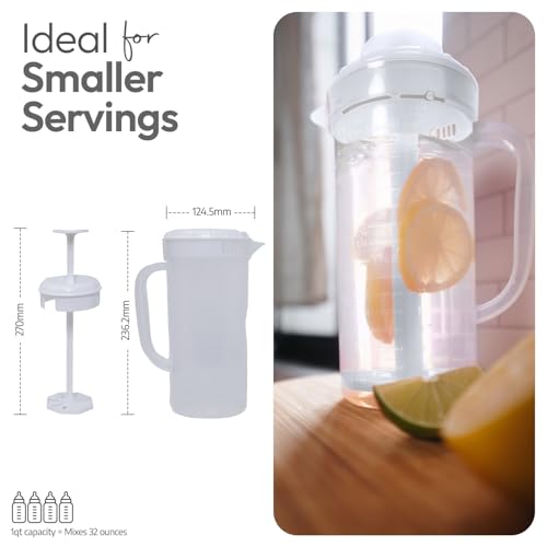 1 Quart Plastic Mixing Pitcher with Mixing Lid, BPA Free, Shatterproof Beverage Jug for Iced Tea, Lemonade, Juices, Milk – Leak-Proof, Easy Stirring, Dishwasher Safe | White - color: White, 1qt Mixing Pitcher