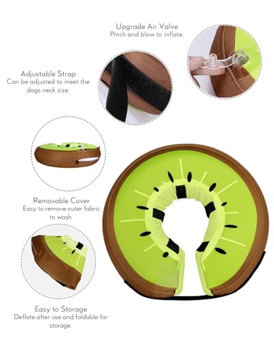 MIDOG Inflatable Dog Cone, Donut Recovery Collar After Surgery, Large+ | Soft inflatable donut e-collar; stops licking after surgery; pet eats & sees normally; neck 11-14 in (L+); not for chewers - color: Kiwifruit, size: Large+ (Neck:11"-14")