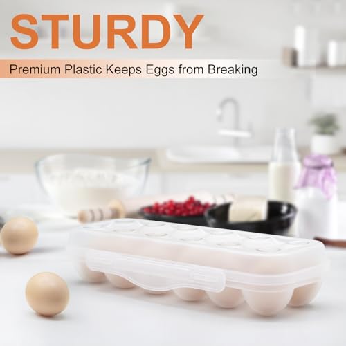 Egg Storage for Refrigerator, Egg Holder for Fridge with Lid, Stackable Egg Storage with Safety Buckle