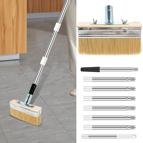 Deck Stain Brush with 67'' Long Handle, 8-Section Adjustable Extension Pole | Boar and Wire Blend Bristles, Limewash Paint Brush for Deck, Fence, Door, Cabinet - for DIY Painting Projects - style: 1pcs
