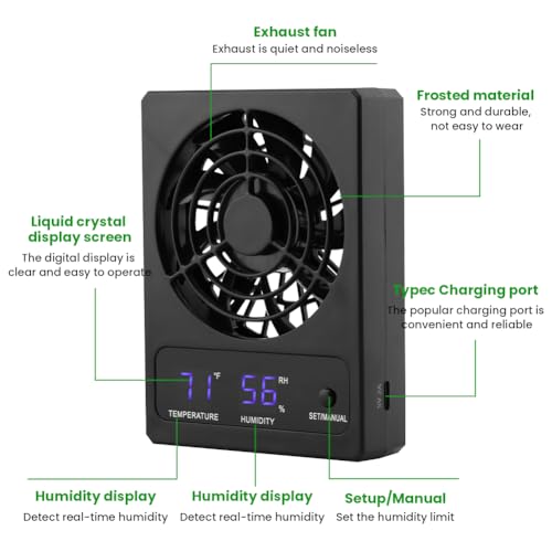 Reptile Ventilation Fan, Auto Temperature/Thermometer Control LED Digital Humidity Gauge, °C/°F Switchable Dehumidifier for Reptile Tank, Rainforest, Ecological Pet Rearing Box (Automatic Humidity) - size: Automatic humidity