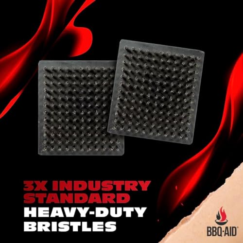BBQ Grill Brush for Outdoor Grill Cleaner and Scraper, Replaceable Head | Barbecue Grill Cleaning Brush with No-Scratch Stainless Steel Bristles and Extended Red Handle, Safe for Any Grill Grate - color: Red