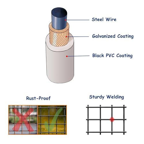16GA PVC Black 16in x 50ft-1in x 1in Welded Wire Mesh Garden Economy Fence - size: 16"x50'-1"x1" 16GA Black