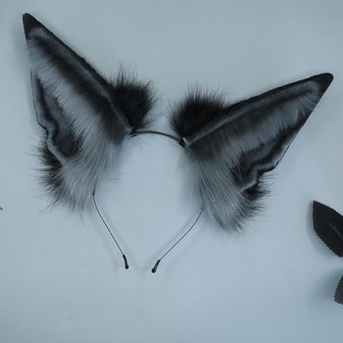 Handmade Wolf Ears Headband Fox Ear Hairband Wolf Cosplay Props - color: Gray Black