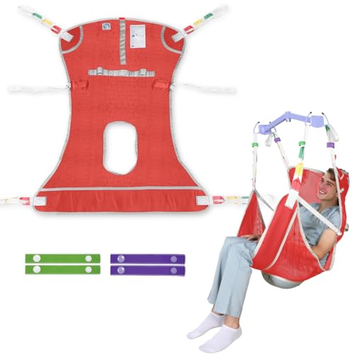 EZ Assistive Patient Lift Sling with Commode - Patient Lifting Slings for Transfer - Medical Full Body Straps for Elderly, Disabled,Nursing,Caregiver - SWL 500 lbs (Small-Red-1 PC) - size: Small-Red-1 PC