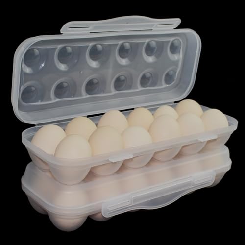 12 Grid Egg Container, 2 Packs Egg Holder Plastic Egg Storage Box Egg Organizer for Fridge Portable Egg Tray with Lid for Refrigerator Camping Hiking Outdoor Activities (12 Counts-2 Packs) - style: 12 Counts-2 Packs
