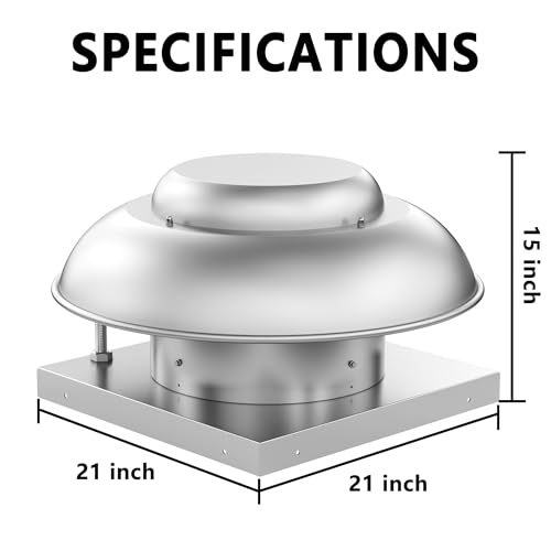 Roof Mounted Exhaust Fan Direct Drive Axial Downblast Exhaust Fan -21" Fan Base, 1/6 HP 1160 CFM 115 Volt Single Phase Motor - size: RMD14