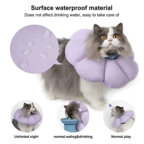 Cat Cone Collar,Cute Waterproof Cat Recovery Collar,Anti-Bite Lick Wound Healing Safety Elizabethan e Collar for Cats,Purple Flower All-Season Style… - color: purple, size: Medium