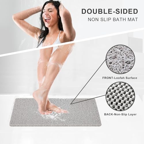 Nonslip Bathtub Mat, Anti Slip Bath Mat 0.6" Extra Thick, Quick Dry Bath Tub Anti Slip Shower Mat, Loofah Non-Slip Bath Mat for Tub Bathroom Pool Kitchen Entryway Home Hotel(Light Gray 24x27) - color: Light Grey, size: 27" x 24" (Rectangular)