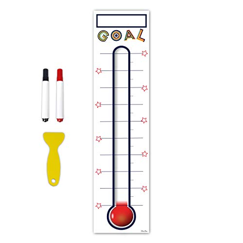 Goal Thermometer Chart Goal Tracker - 48"x12" Adhesive Dry Erase Fundraising Thermometer Sticker - color: White