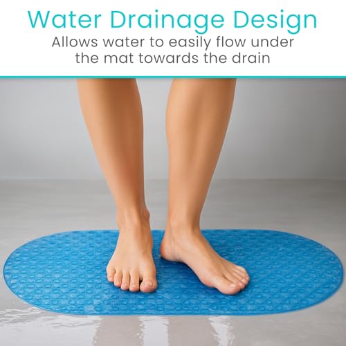 Vive Oval Bathtub Mat - Nonslip Shower Floor Pad - Non-Slip and Non-Skid | For Bath Tub with Strong Rubber Suction Cup Grip - for Baby, Elderly, Kids, Bathroom (Blue) - color: Blue
