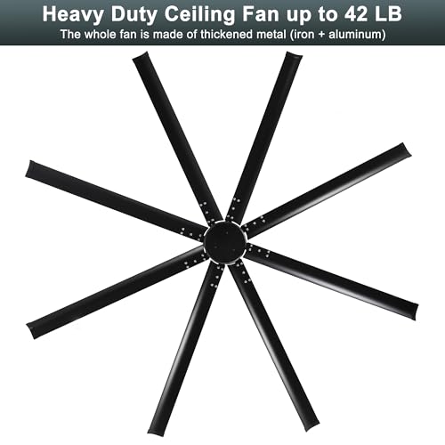 Ohniyou 96" Industrial Ceiling Fan No Light, High CFM Large Metal Fan | 8 Aluminum Blades, Remote/App Control, Quiet DC Motor for Shops, Warehouses and Gyms, Black - color: Black, style: No Light