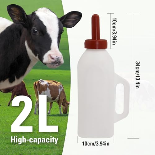 2L Calf Nursing Bottle with Handle and Replacement Nipple, Used for Animal and Livestock Care Milk Storage Bottle Detachable Removable Nipple Feeding Bottles (Vertical)