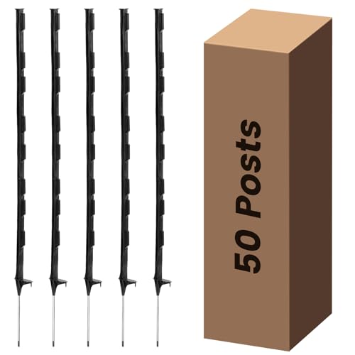 Electric Fence Posts 50 Pack, Black 48 inch Step in Fence Posts | Temporary Plastic Fence Posts for Farm, Sturdy Fencing Post for Garden Yard - color: Black, size: 48 INCH-50 PCS