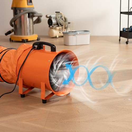 VEVOR Air Mover Blower Fan 8 Inch, 1070CFM 195W with 16.4ft Flexible Duct, Industrial Portable Ventilator Blower/Exhaust - size: 8in-16ft