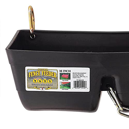 Little Giant FF16BLACK 9 Quart Heavy Duty Plastic Feed Trough Bucket Fence Feeder with Clips for Livestock & Pets, Black (2 Pack)