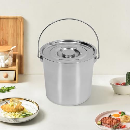 Stainless Steel Bucket, 12L Stainless Steel Food Bucket Stainless Steel Handle Pail Bucket Milk Bucket with Lid for Commercial Home Use (12L) - size: 12L