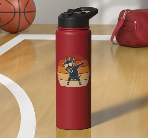 Dabbing Goat Funny Farm Animal Kids Retro Sunset Cool Stainless Steel Insulated Water Bottle - color: Red