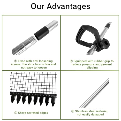 12 Inch Chicken Poop Scooper & Rake 2-in-1,5 Adjustable Levels 24.4" to 77.2" Chicken Coop Scooper for Cleaning,Shovel Metal Head, Chicken Coop Rake and Scoop with Handle,Stainless Steel